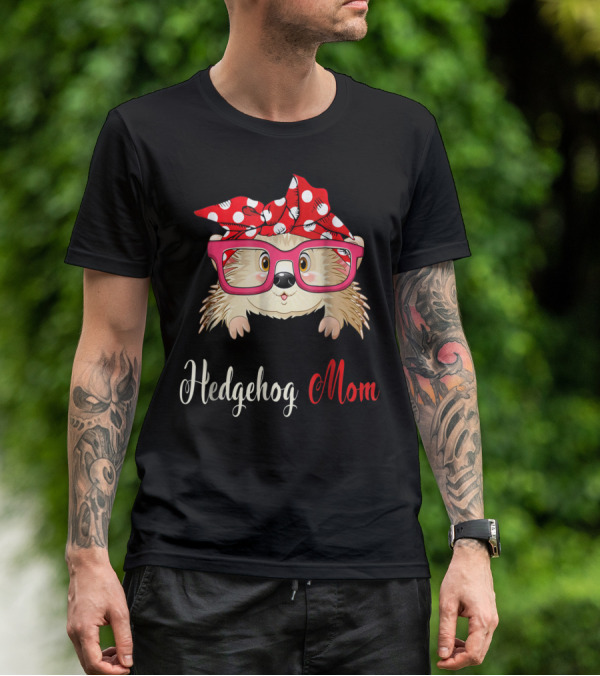 Hedgehog Mom Awesome Present54 Cute Glasses Polka Dot Bow T-Shirt