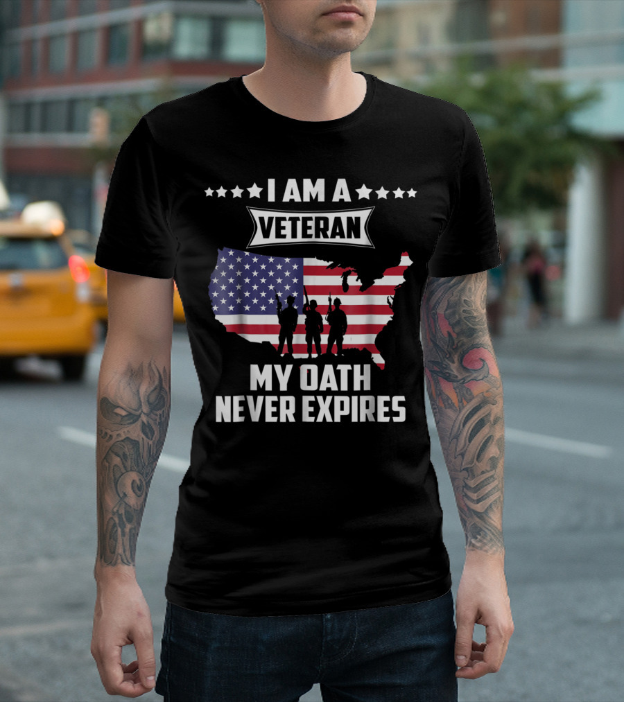 I Am A Veteran My Oath Never Expires USA Map Flag T-Shirt