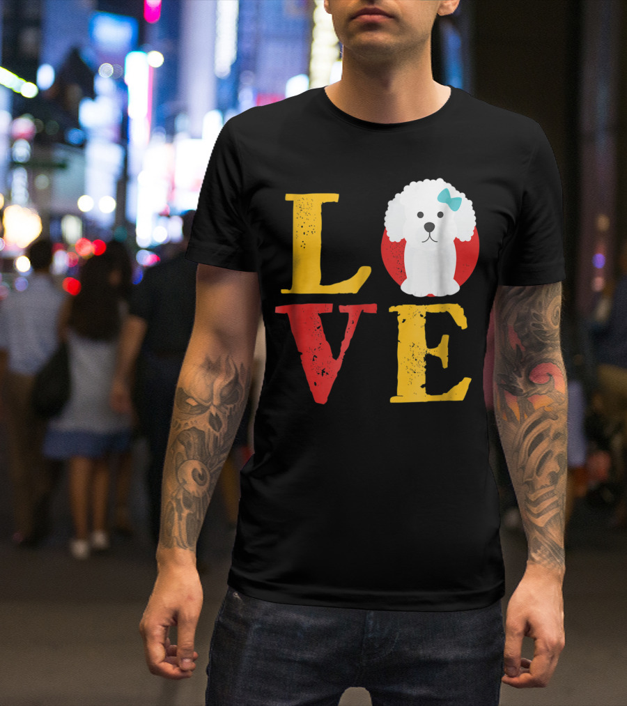 LOVE Bichon Frise Puppy With Blue Bow T-Shirt