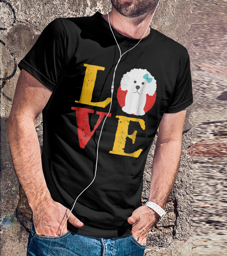 LOVE Bichon Frise Puppy With Blue Bow T-Shirt