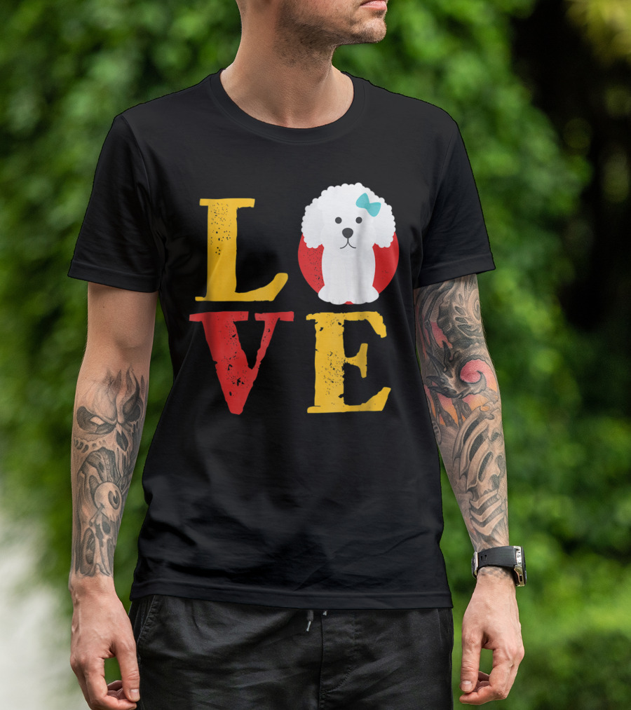 LOVE Bichon Frise Puppy With Blue Bow T-Shirt