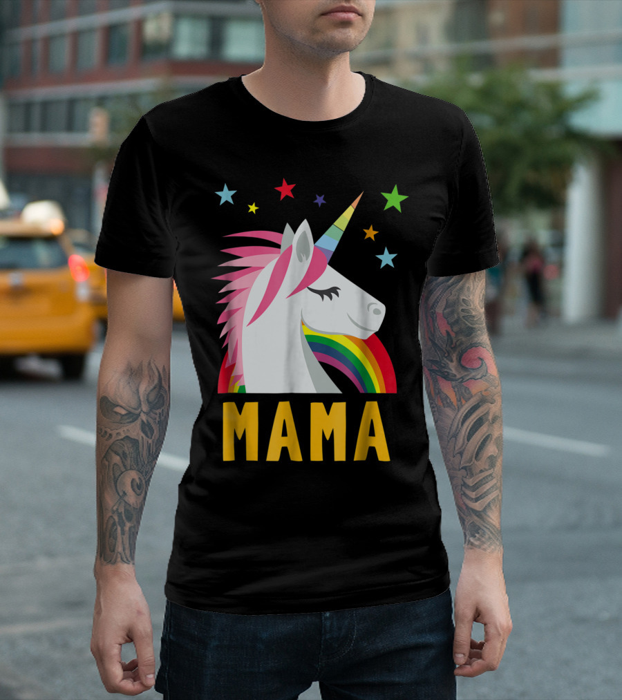 Mama Unicorn Rainbow Star Lovers T-Shirt
