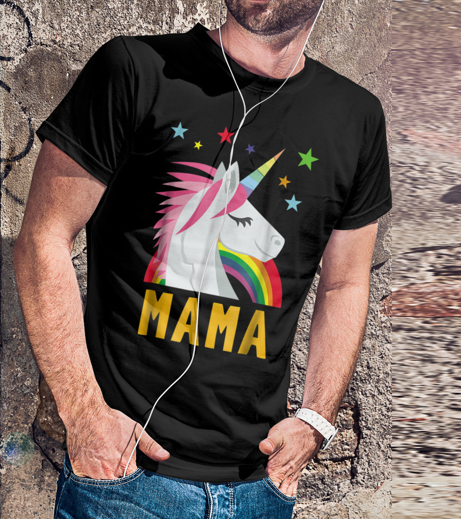 Mama Unicorn Rainbow Star Lovers T-Shirt