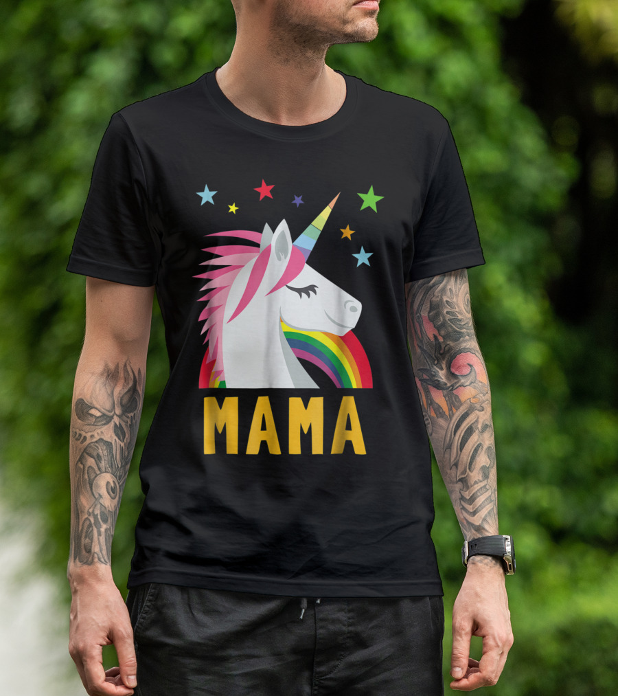 Mama Unicorn Rainbow Star Lovers T-Shirt