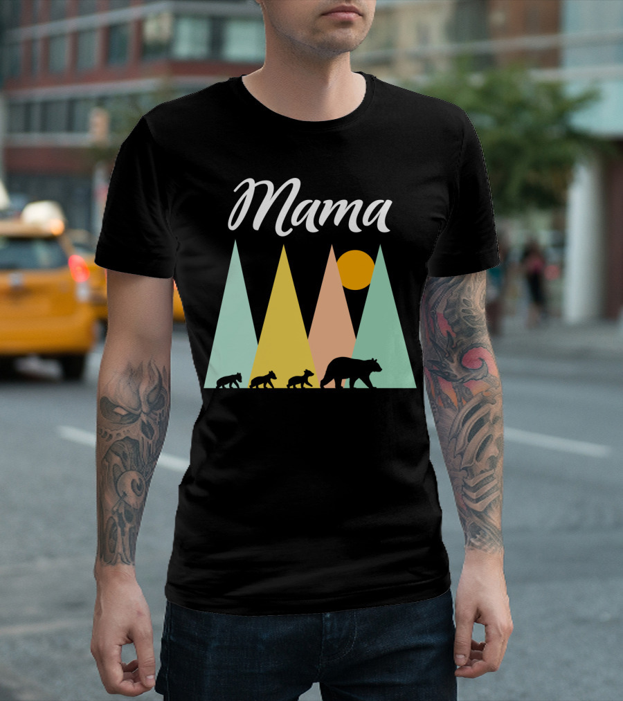 Mama Bear with Three Cubs Camping in the Mountains T-Shirt