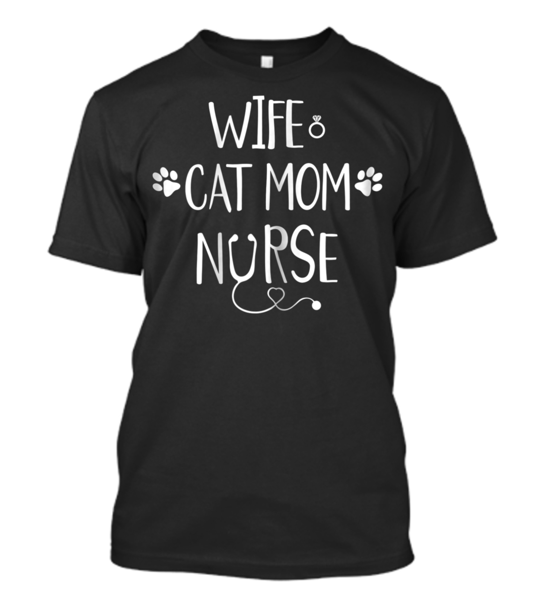 Wife Cat Mom Nurse Paws Stethoscope Heart Ring T-Shirt