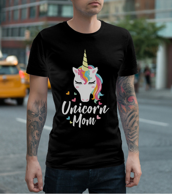 Unicorn Mom Cute Funny Unicorn Colorful Heart T-Shirt