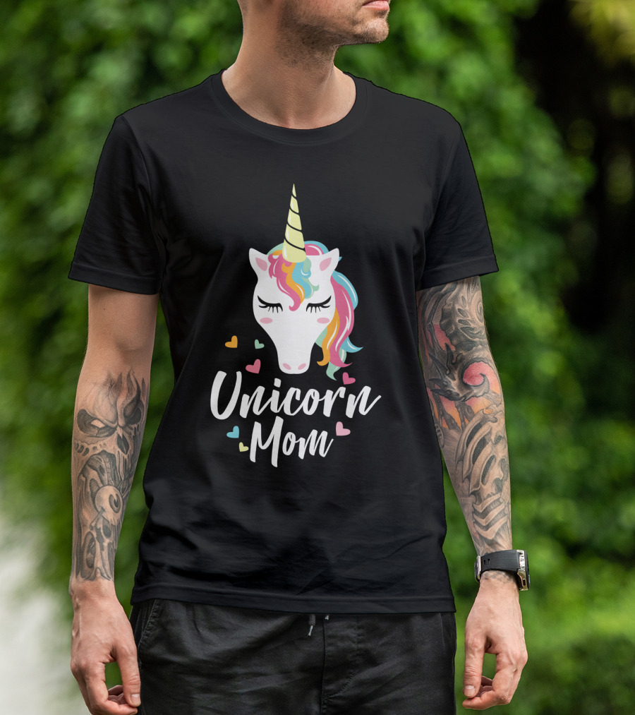 Unicorn Mom Cute Funny Unicorn Colorful Heart T-Shirt
