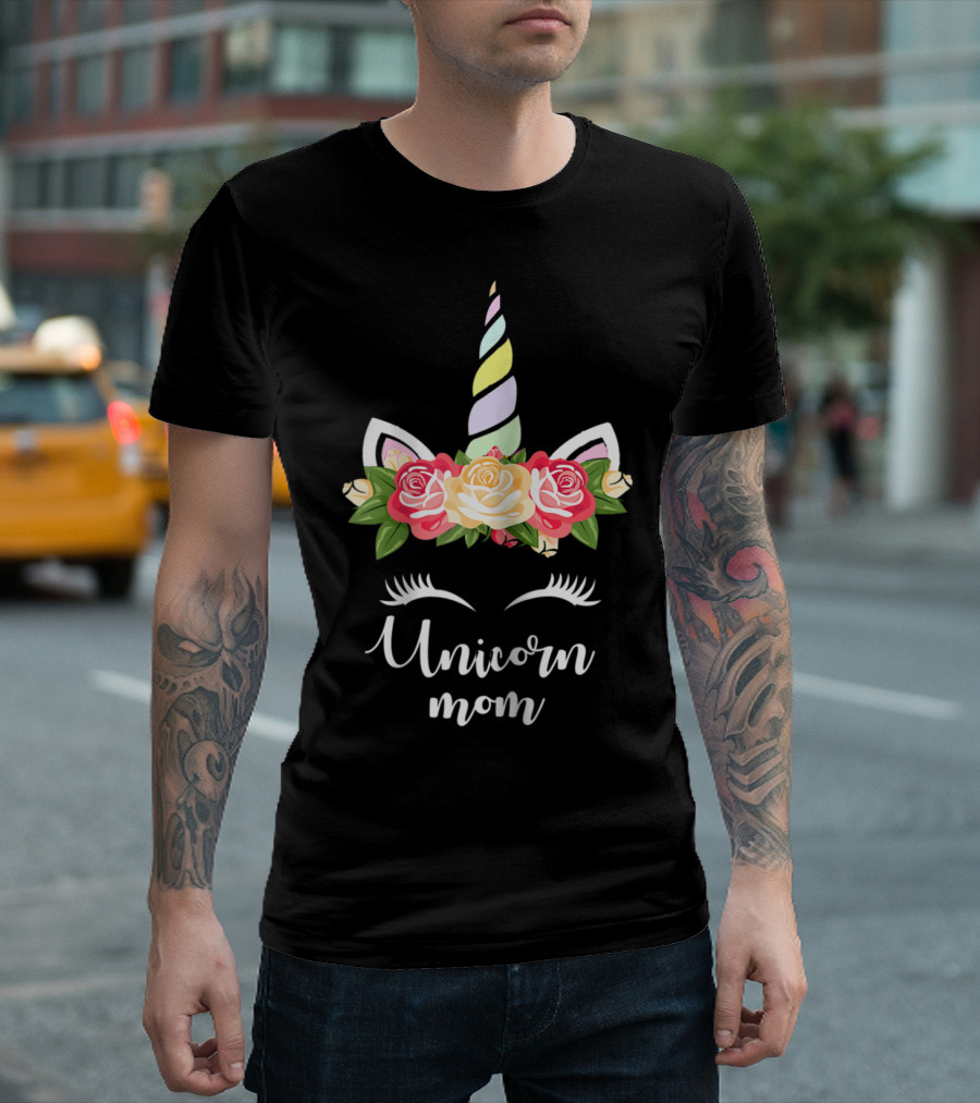 Unicorn Mom Cute Unicorn Birthday Mommy Mama62 Flower Bouquet Horn Ears T-Shirt