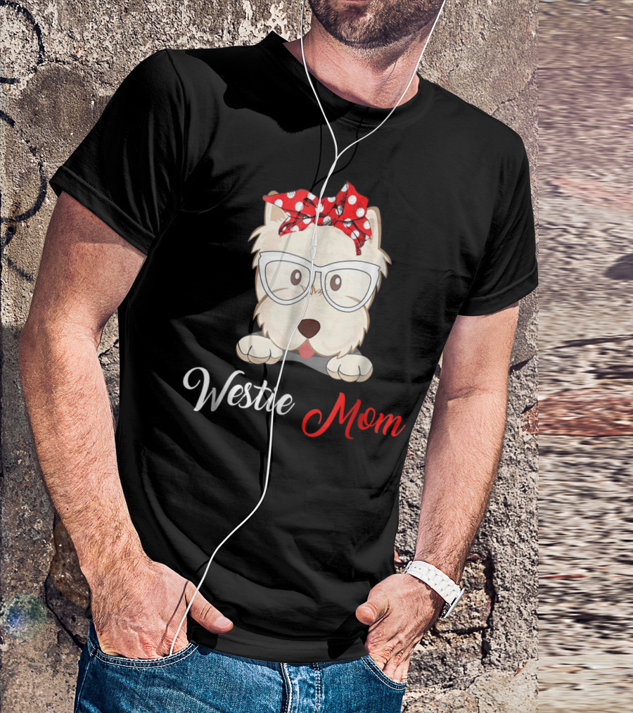 Westie Mom Glasses And Red Bow Dog Mom T-Shirt