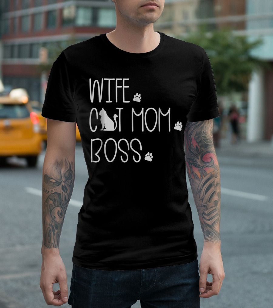 Wife Cat Mom Boss Special For Wife Paw Prints T-Shirt