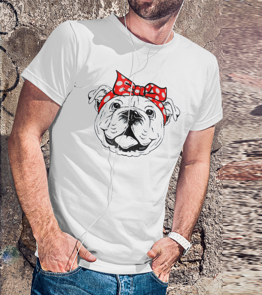 Bulldog Mom Funny Dog Red Polka Dot Bow T-Shirt