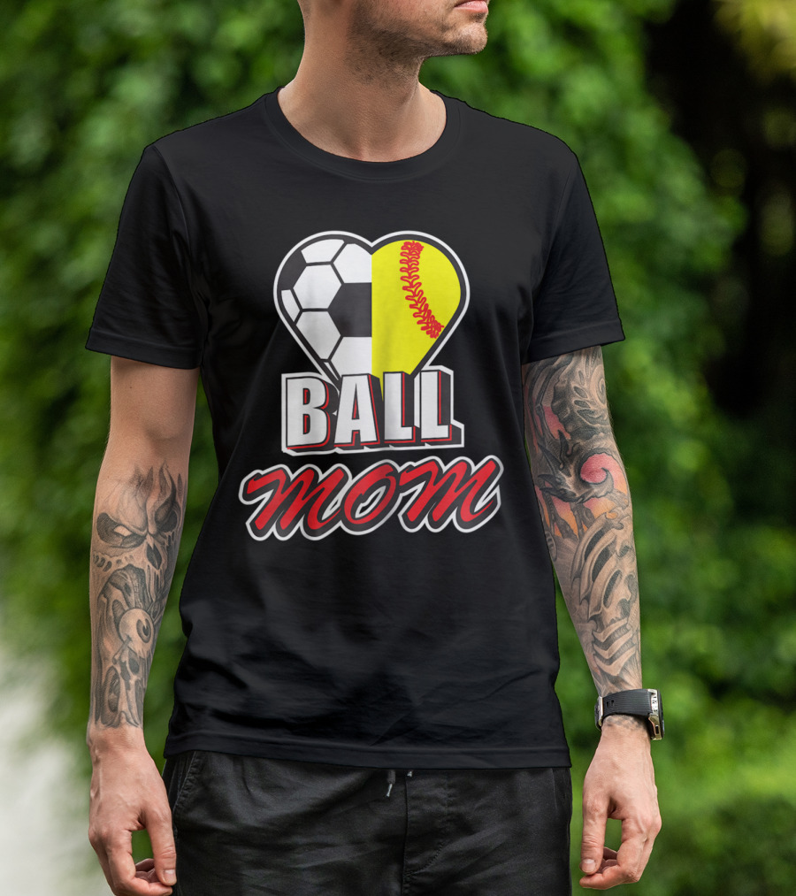 Ball Mom Love Soccer Softball Heart Tops T-Shirt