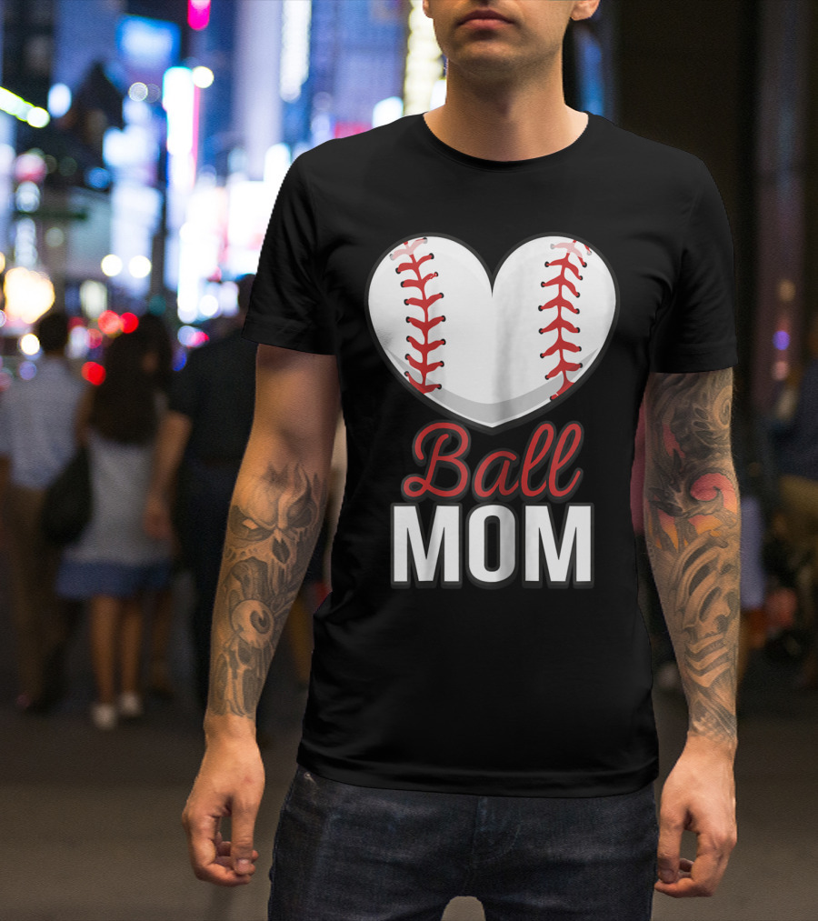 Ball Mom Heart Baseball Softball Mom T-Shirt