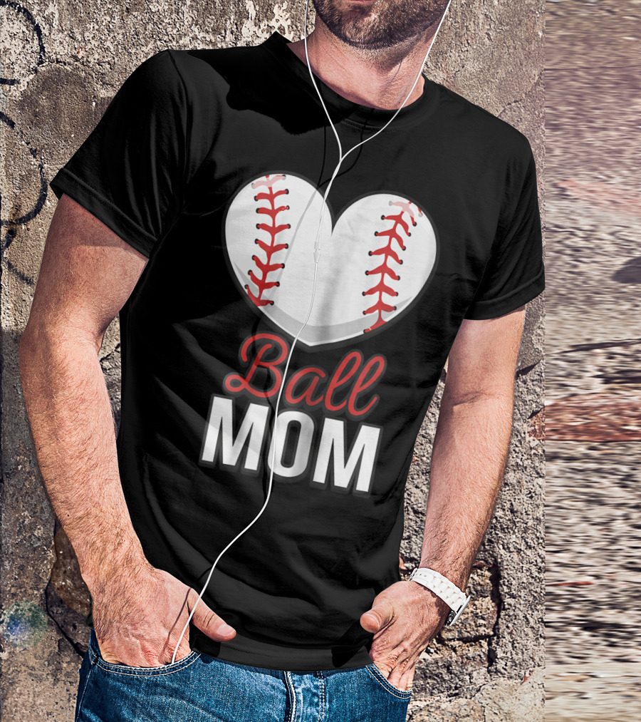 Ball Mom Heart Baseball Softball Mom T-Shirt