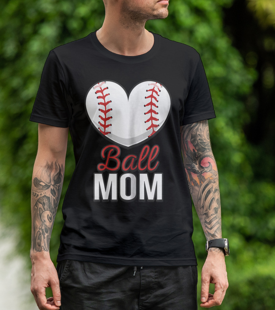 Ball Mom Heart Baseball Softball Mom T-Shirt