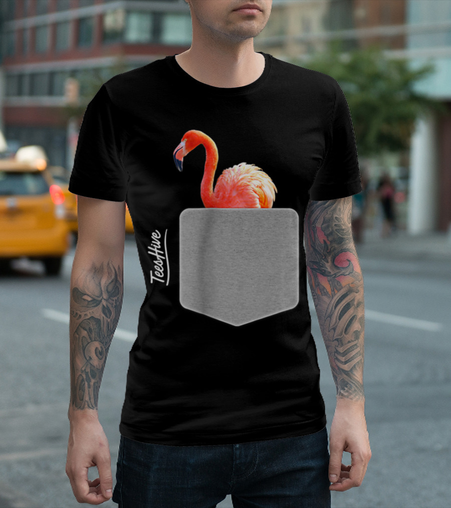 TeesHive Funny Flamingo Pocket Flamingo Mom Cute Flamingo Lover T-Shirt