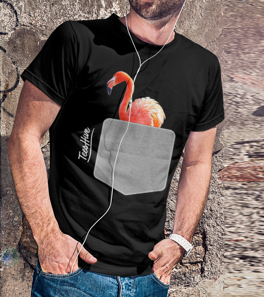 TeesHive Funny Flamingo Pocket Flamingo Mom Cute Flamingo Lover T-Shirt