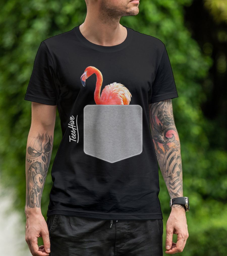 TeesHive Funny Flamingo Pocket Flamingo Mom Cute Flamingo Lover T-Shirt