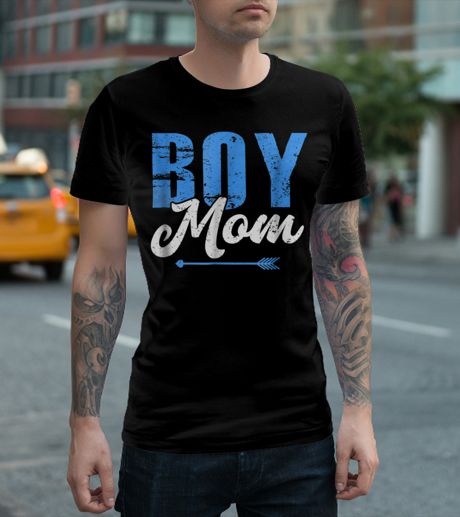 Boy Mom Bold Blue Lettering with Arrow T-Shirt