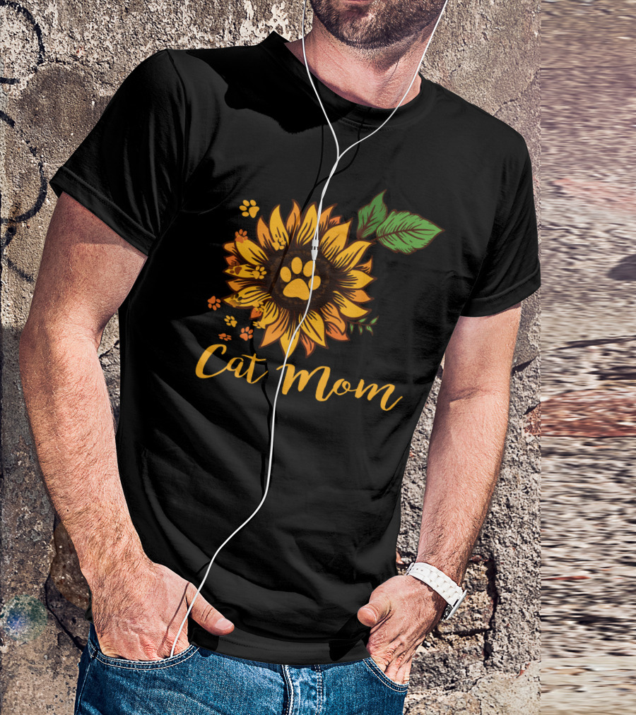 Cat Mom Sunflower Paw Prints T-Shirt