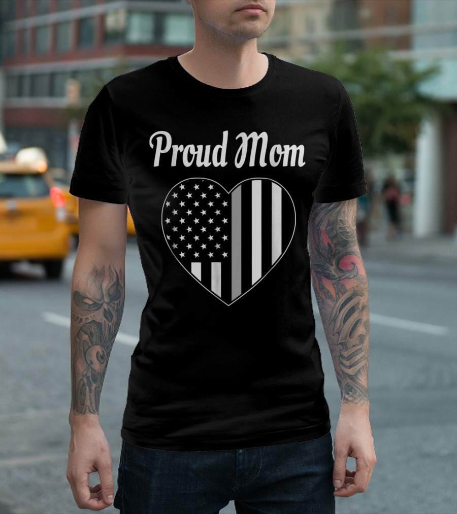 Proud Corrections Officer Mom Thin Gray Line Heart Flag T-Shirt