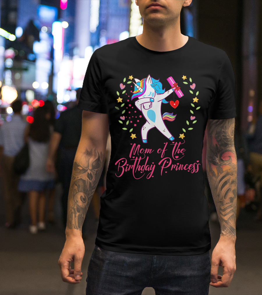Mom Of The Birthday Princess Unicorn Stars Hearts Rainbow T-Shirt