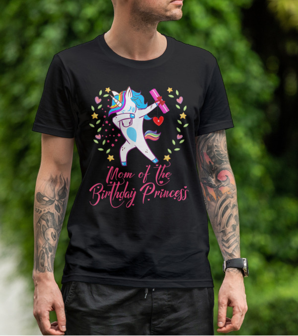 Mom Of The Birthday Princess Unicorn Stars Hearts Rainbow T-Shirt