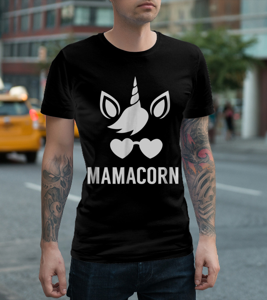 Funny Mamacorn Unicorn Heart Sunglasses T-Shirt