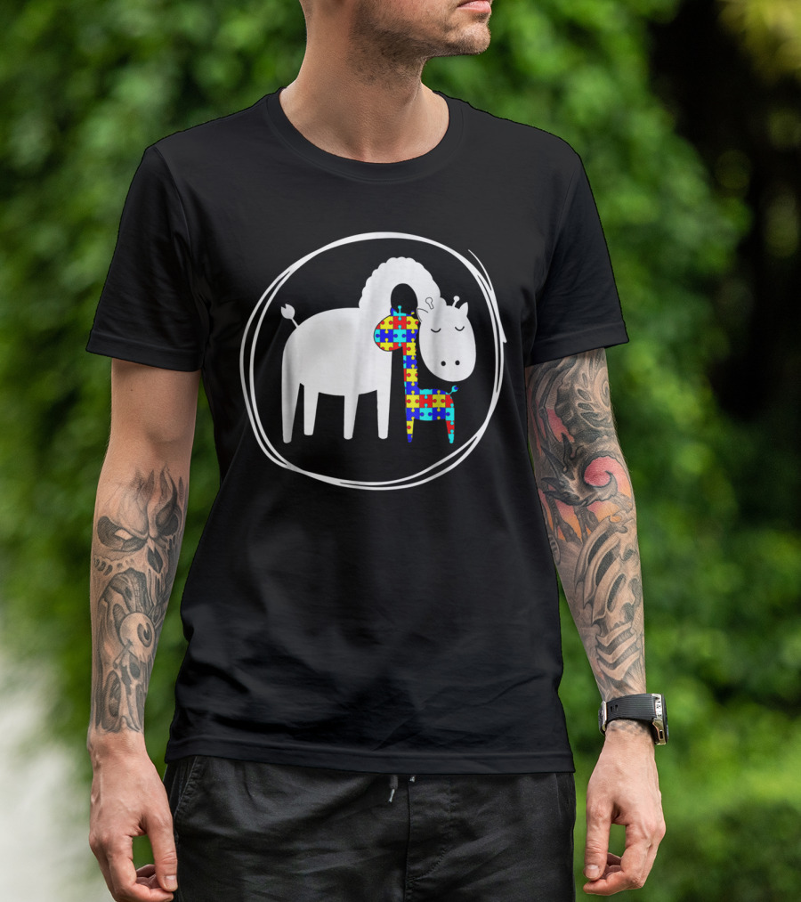 Giraffe Autism Puzzle Piece Giraffe Lover Autism Awareness T-Shirt