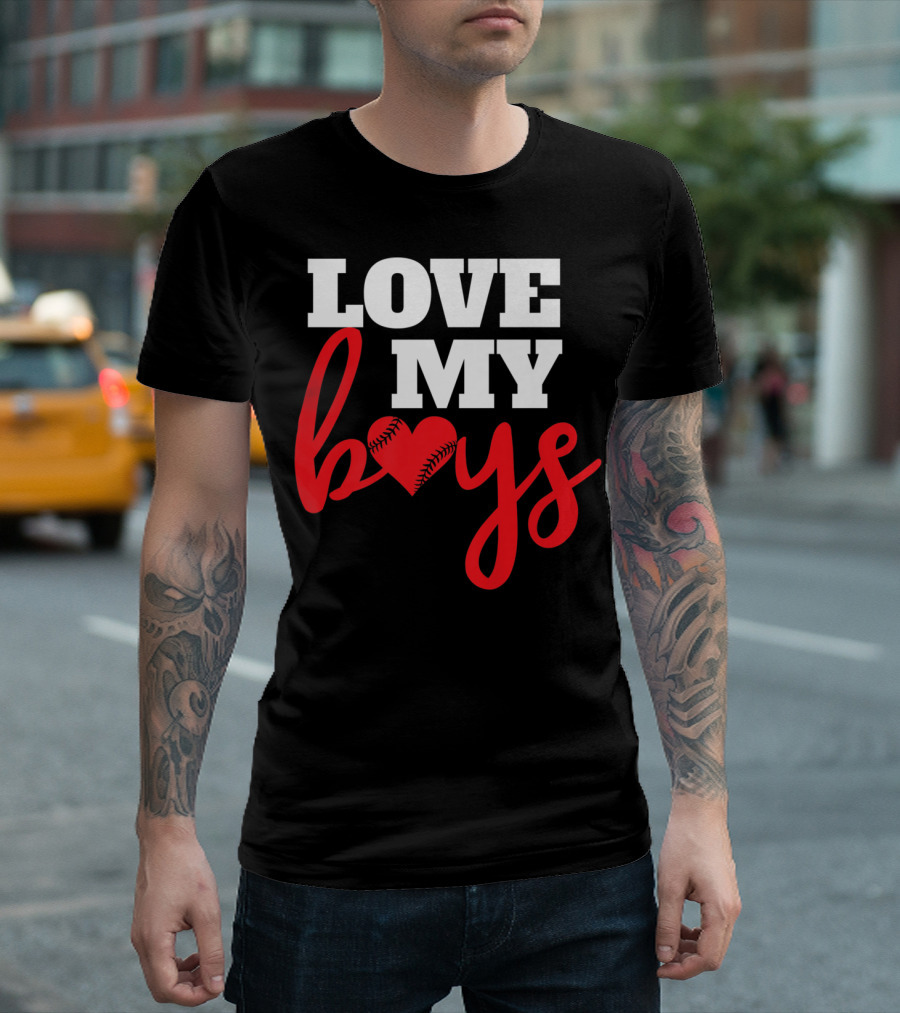 LOVE MY BOYS Baseball Heart T-Shirt