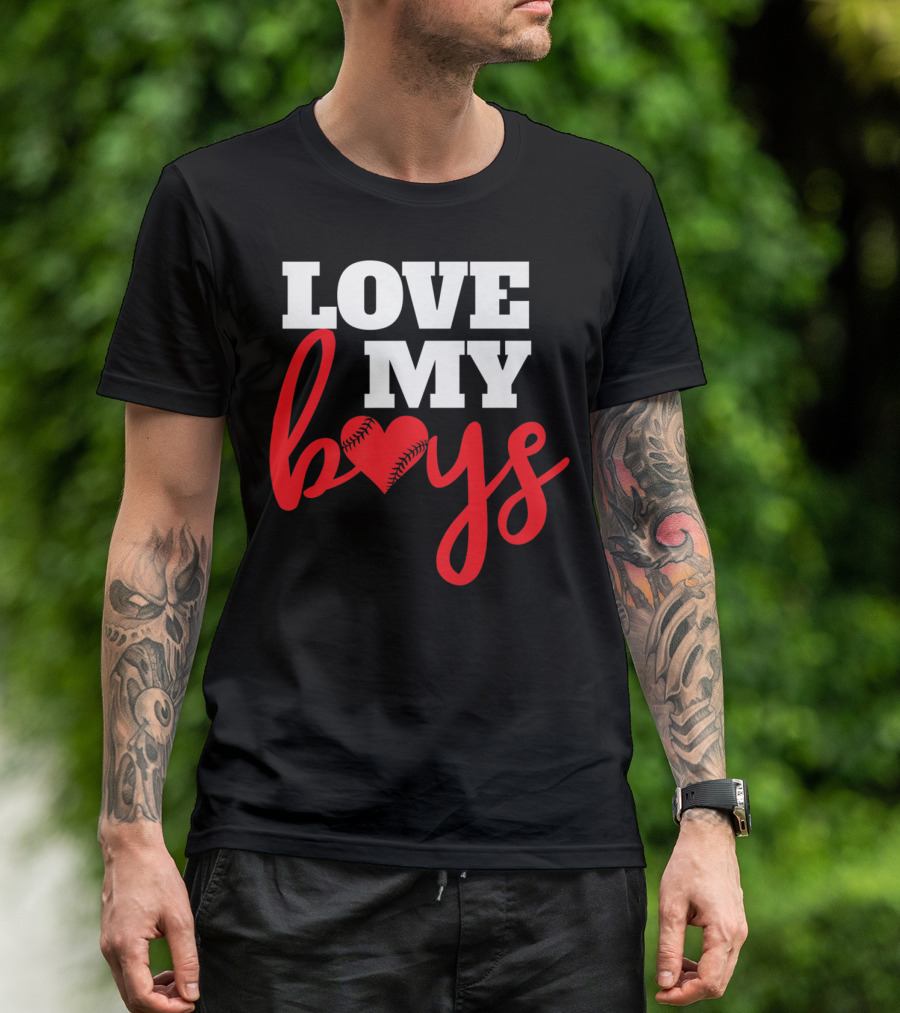 LOVE MY BOYS Baseball Heart T-Shirt