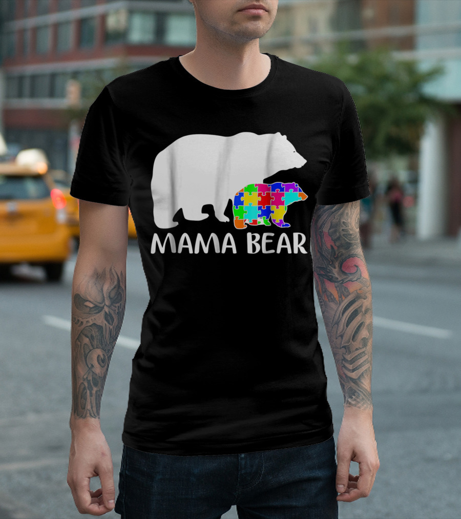 Mama Bear Puzzle Piece Autism Awareness Mother7 T-Shirt