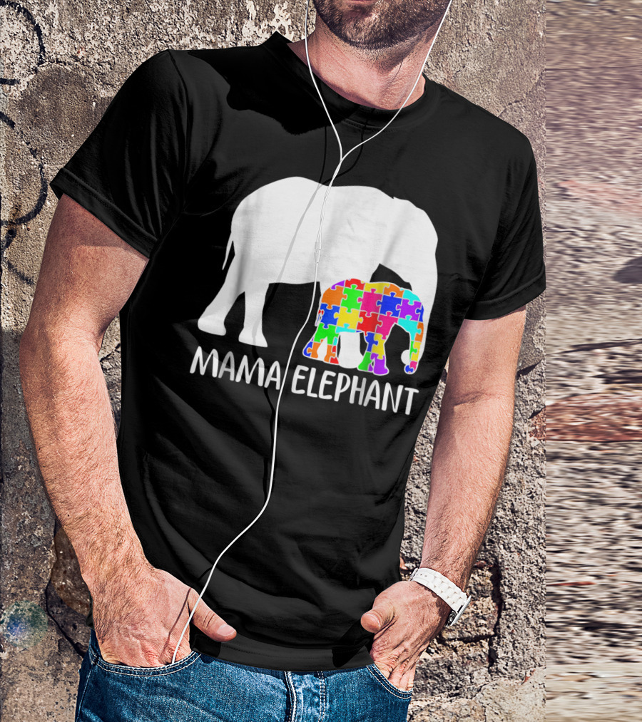 Mama Elephant Autism Awareness Puzzle Elephant Mother T-Shirt