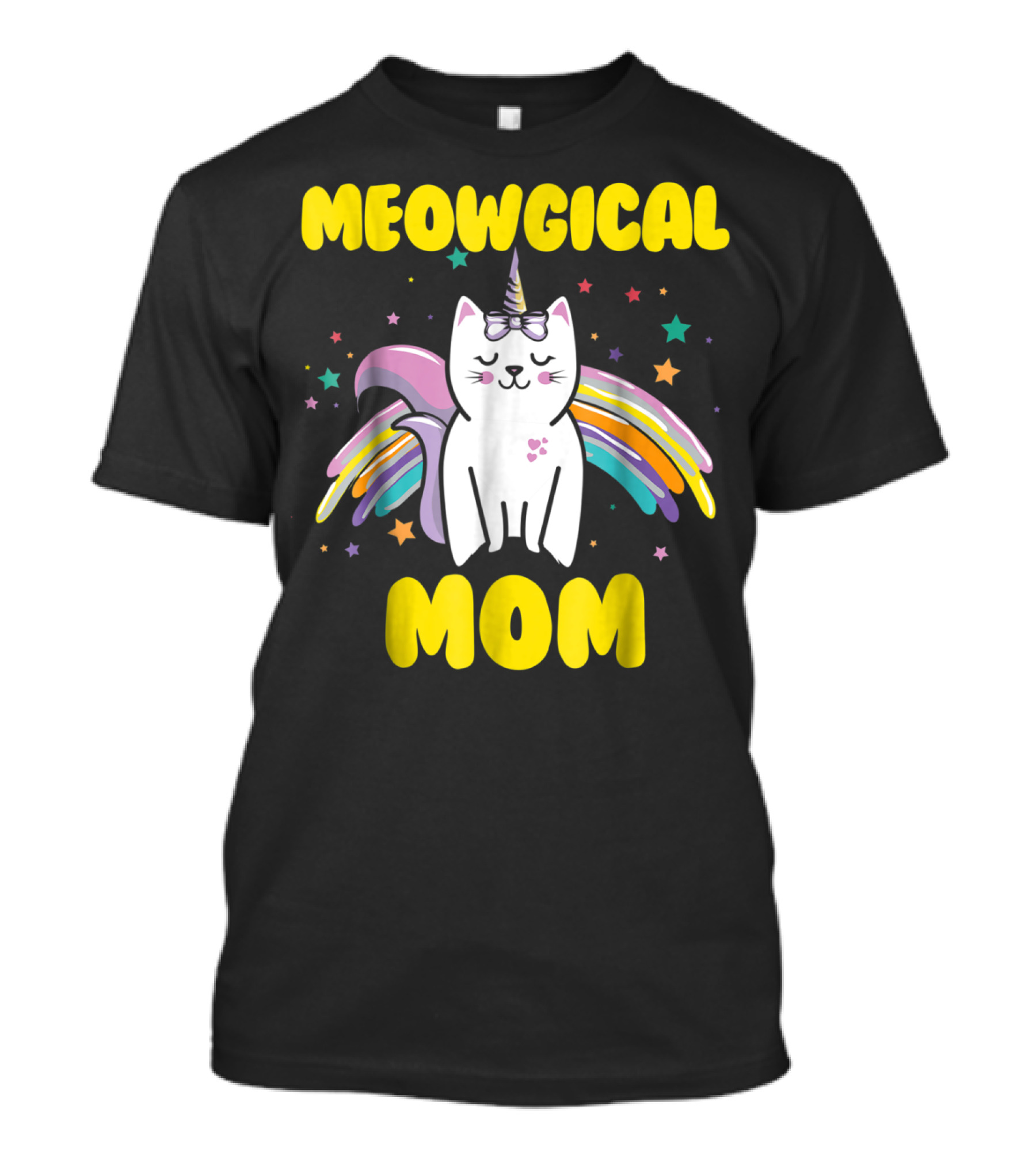 Meowgical Mom Magical Kitty Cat Unicorn Stars And Rainbow Wings T-Shirt