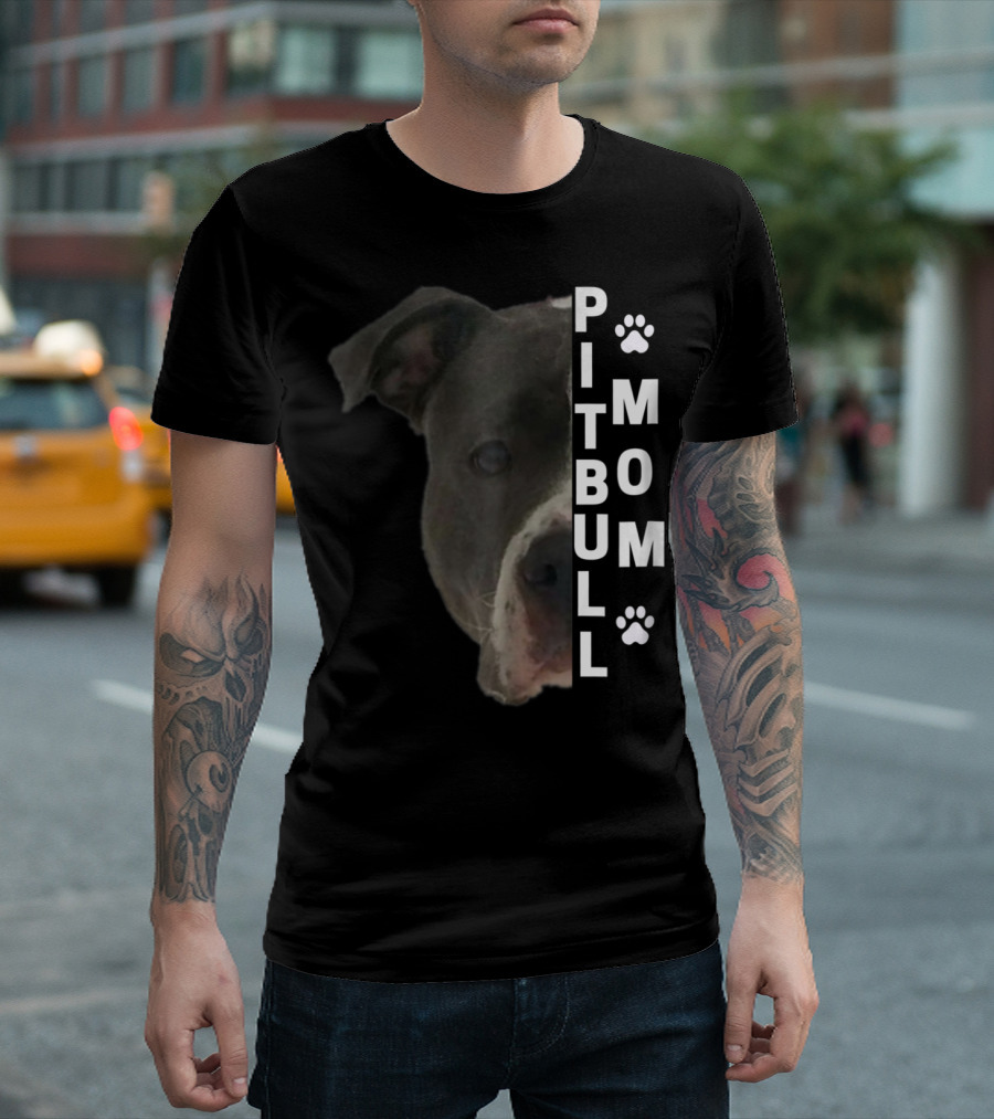 Pitbull Mom Pit Bull Lover Dog Momma Bully Breed Paw Prints T-Shirt