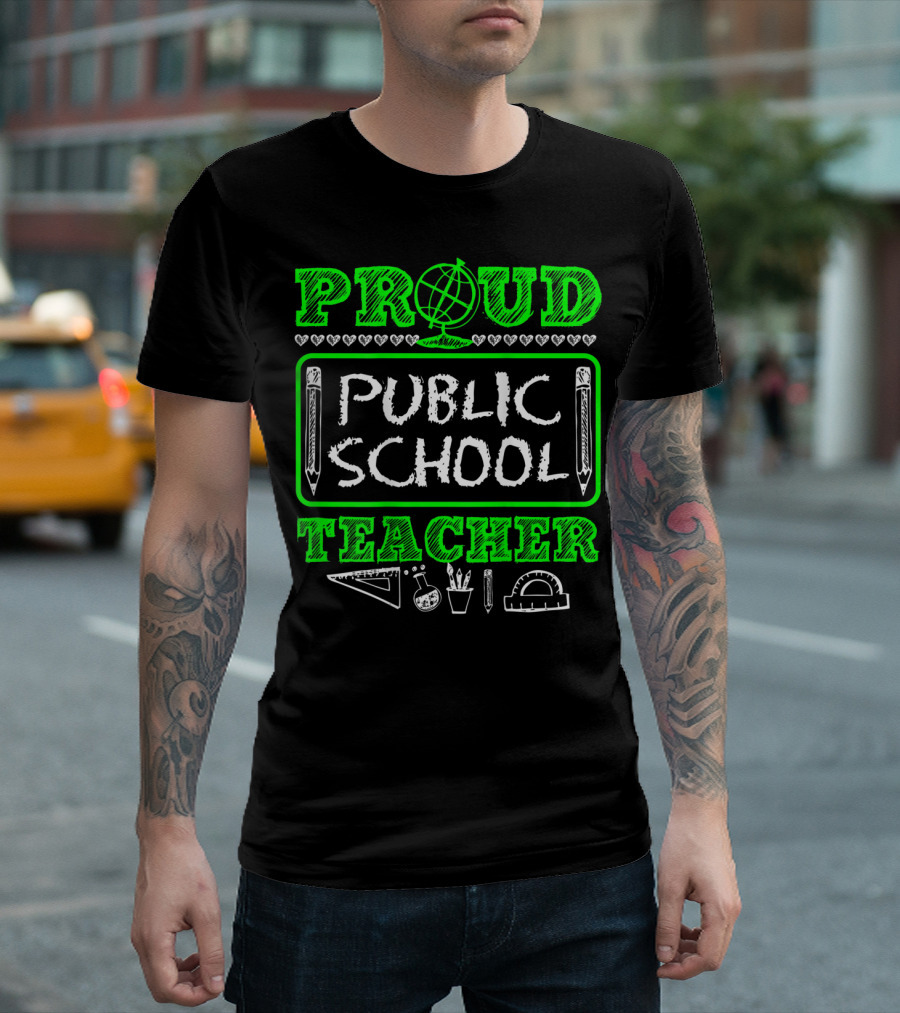 Proud Public School Teacher Educational Icons Heart Accents T-Shirt