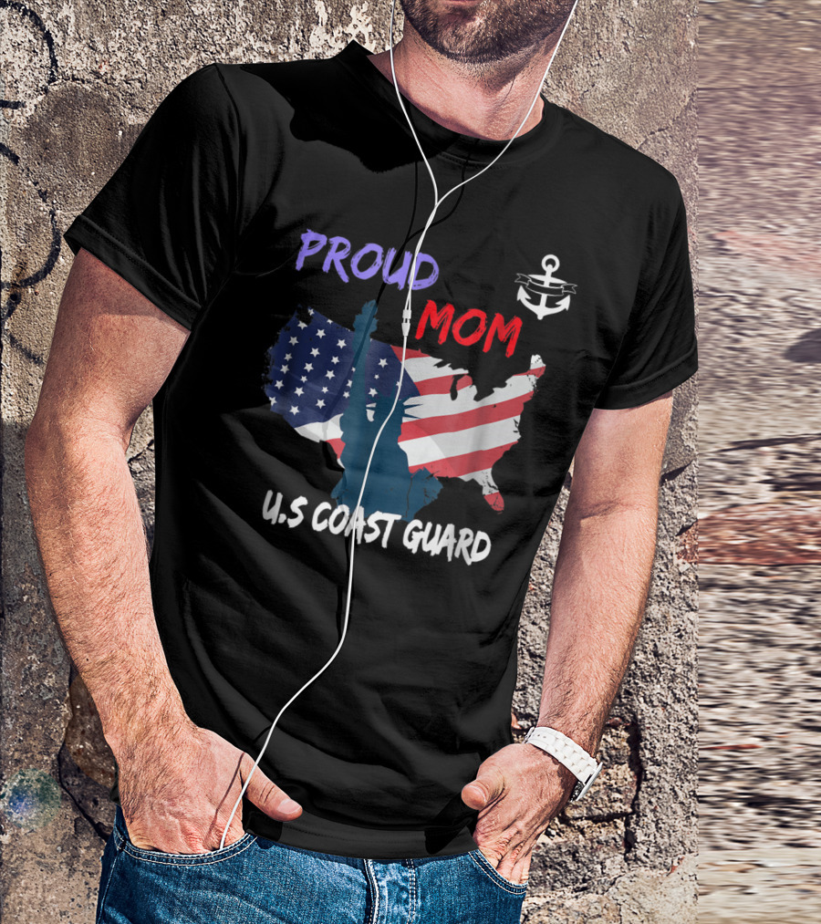 Proud Mom U.S. Coast Guard Anchor Flag Map T-Shirt