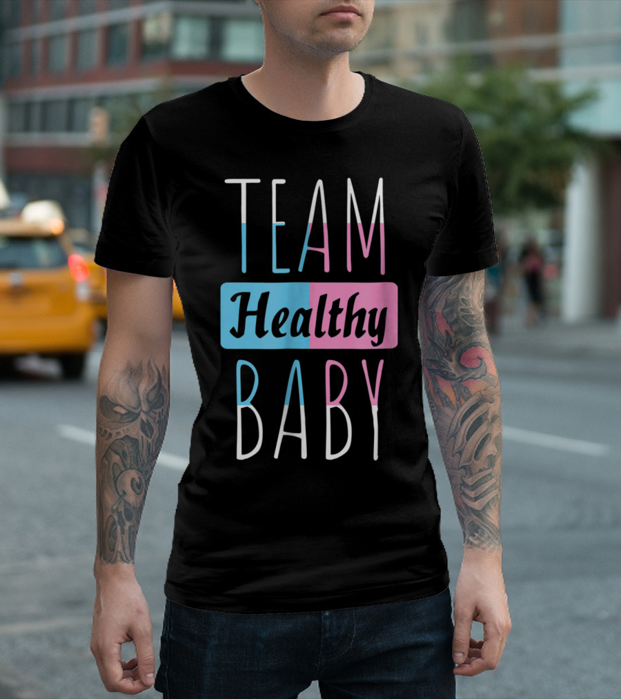 Team Healthy Baby Gender Reveal Pregnancy Pastel Blue Pink T-Shirt