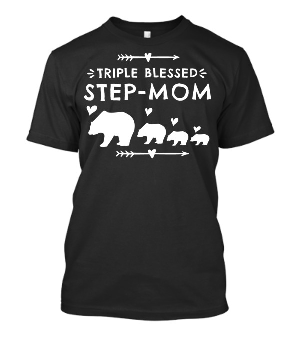 Triple Blessed Step-Mom Bear With Heart And Arrow Motif T-Shirt
