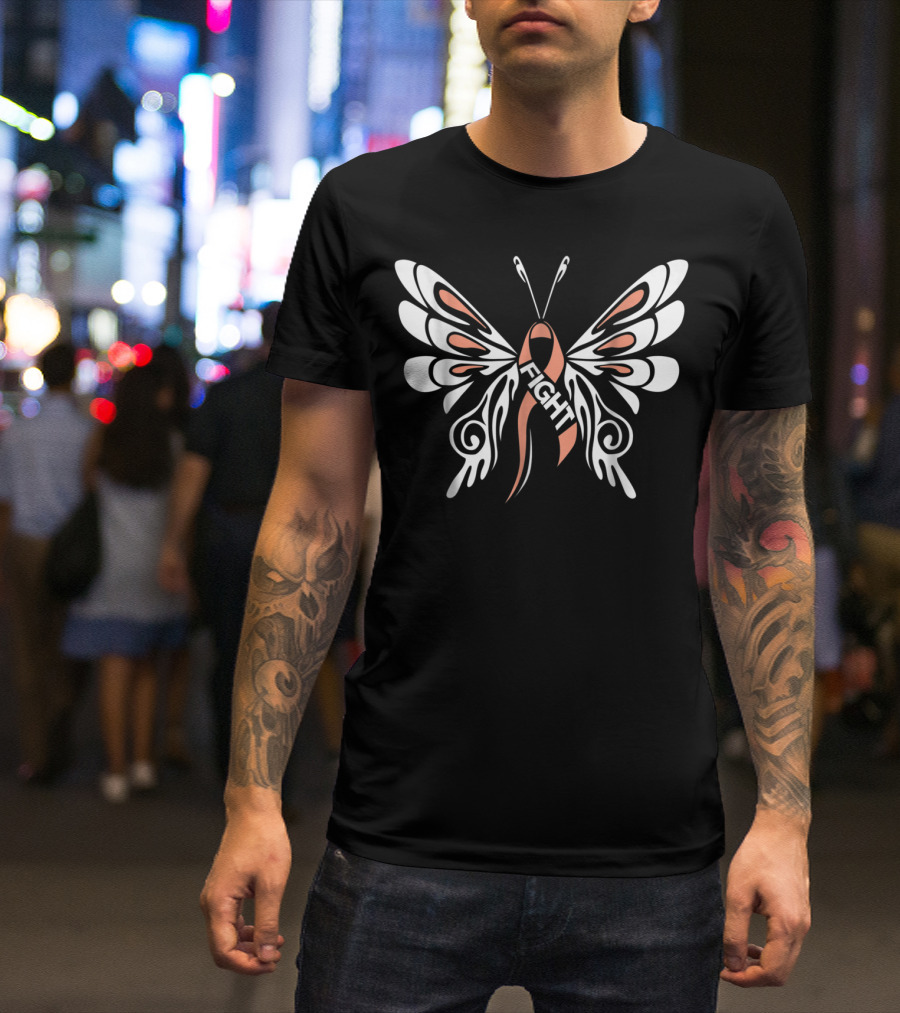 Uterine Cancer Awareness Butterfly Warrior Fight Ribbon Mom2 T-Shirt