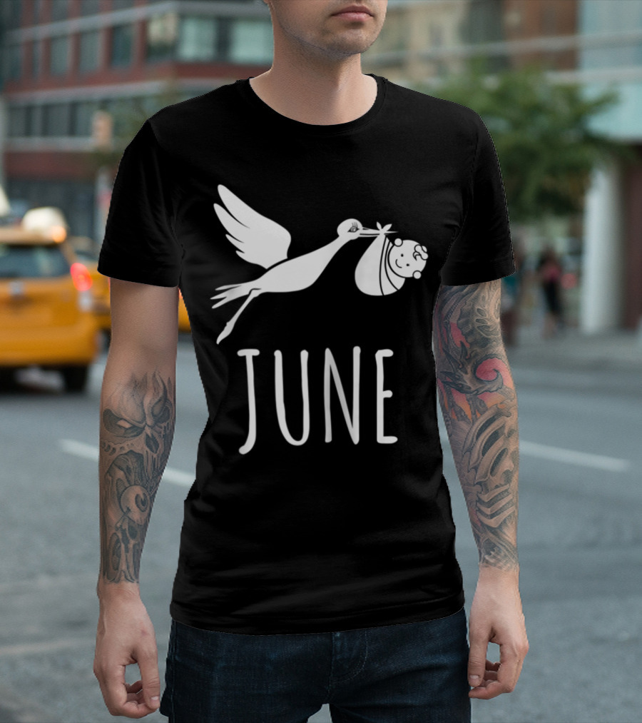 Mom Duties Begin in June Expectant Mothers Stork Baby Arrival T-Shirt