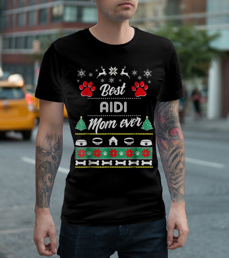 Best Aidi Mom Ever Christmas Paw Prints T-Shirt