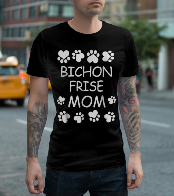 Bichon Frise Mom Paw Prints Hearts Christmas Birthday T-Shirt