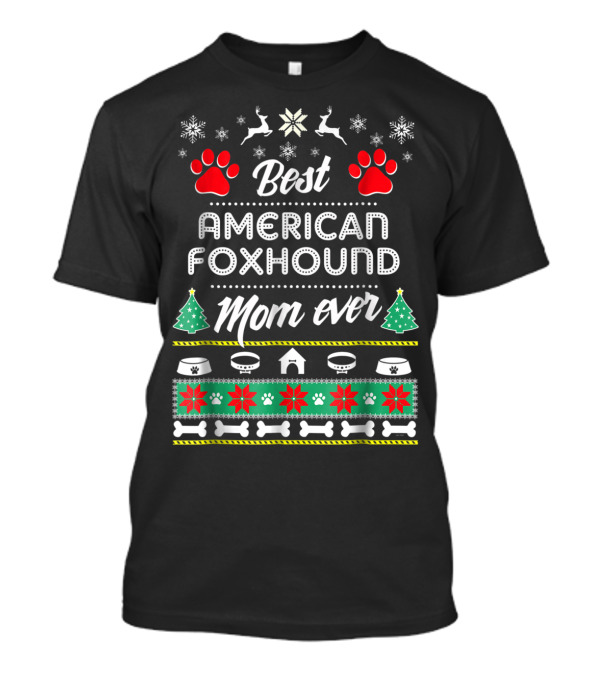 Best American Foxhound Mom Ever Christmas Paws And Snowflakes T-Shirt