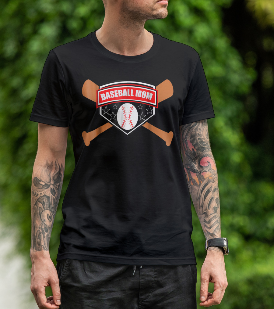 BASEBALL MOM Bat And Ball Stars Shield T-Shirt