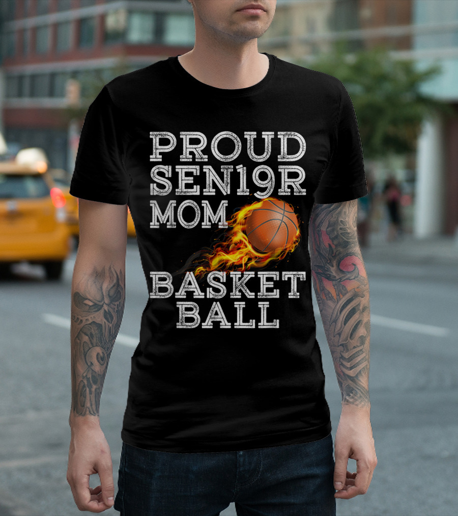 Proud Senior Mom SEN19R Flaming Basketball T-Shirt
