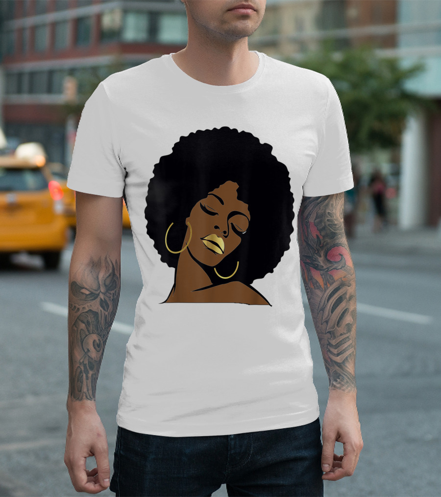 Black Girl Magic Afro Diva Gold Lips Melanin Mom Wife37 Bold Gold Accents T-Shirt