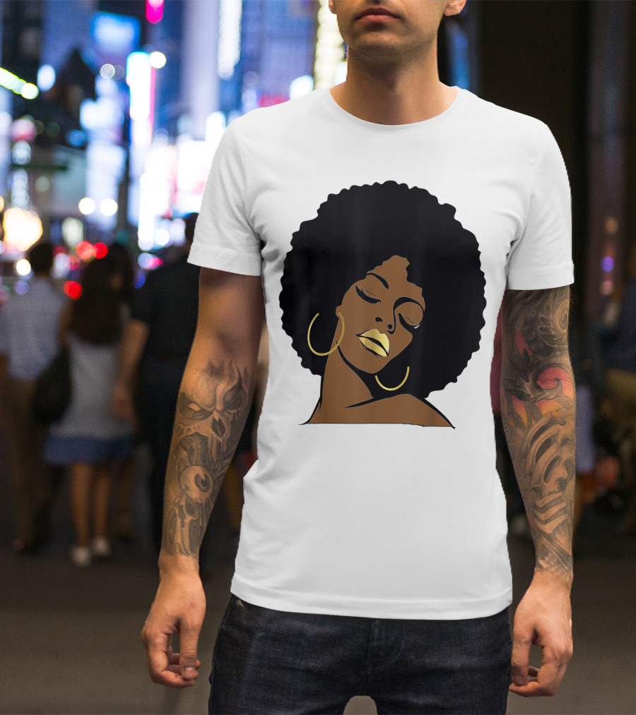 Black Girl Magic Afro Diva Gold Lips Melanin Mom Wife37 Bold Gold Accents T-Shirt