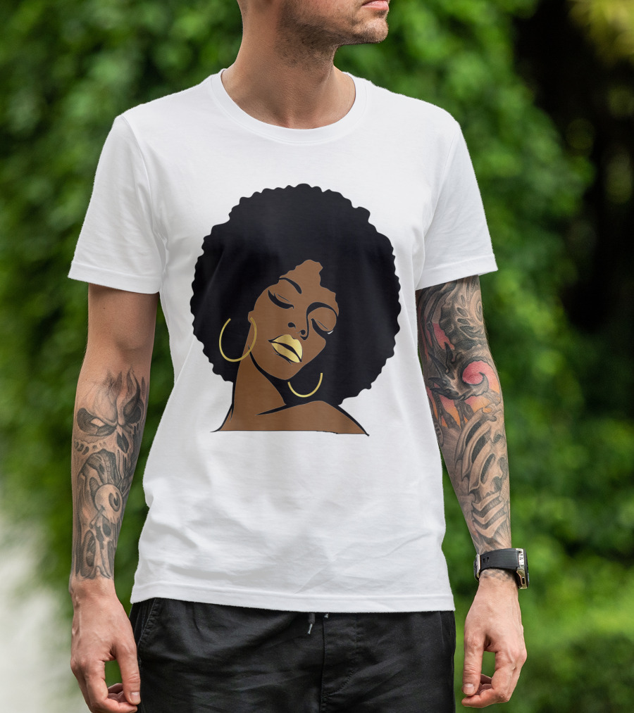 Black Girl Magic Afro Diva Gold Lips Melanin Mom Wife37 Bold Gold Accents T-Shirt